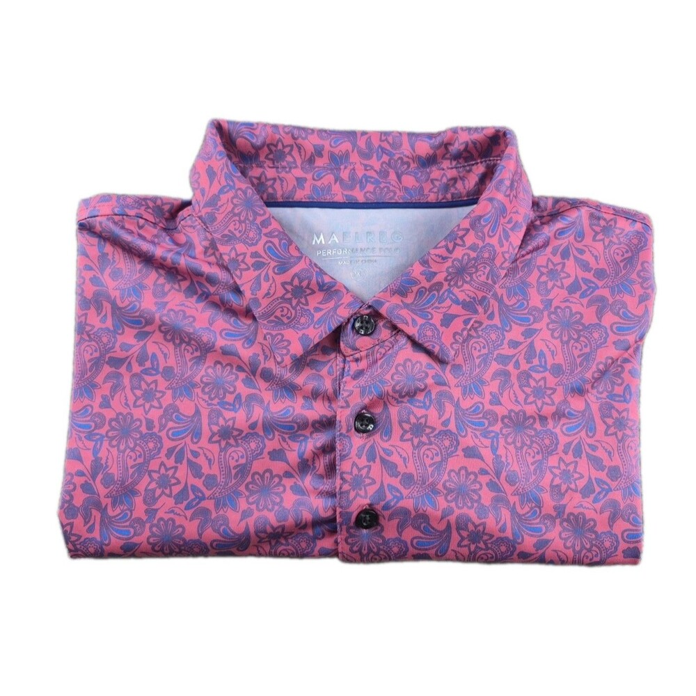 Maelreg Performance Polo Shirt Men Sz 2XL Pink/Blue Paisley Stretch Short Sleeve
